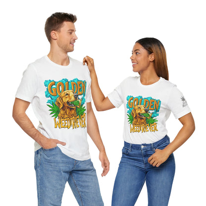 High Roller Golden Weedtriever Cannabis T-Shirt - Premium 420 Dog Lover Humor Golden Retriever Pun Comedy Pet Culture Apparel