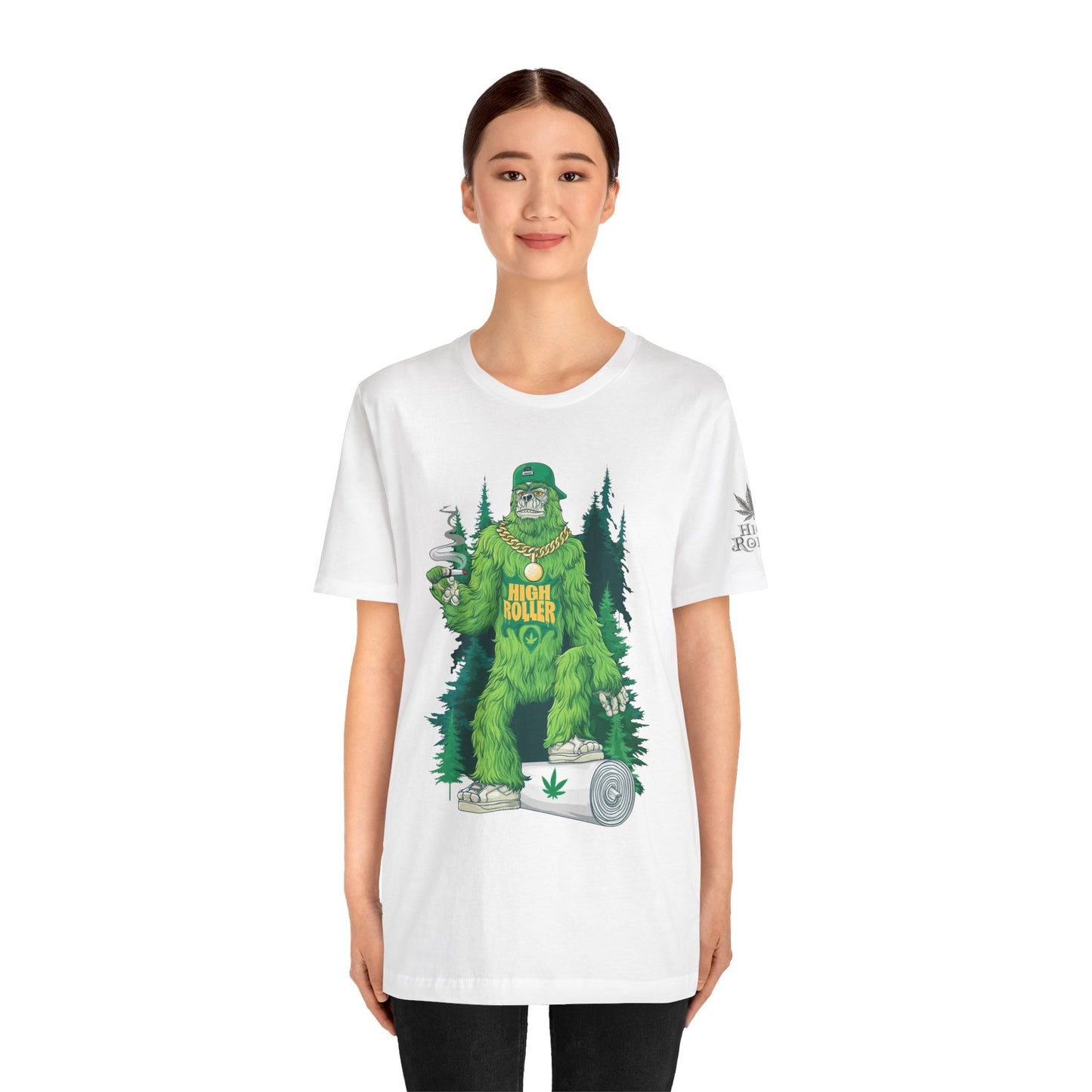 Bigfoot HIGH ROLLER Halloween Cannabis Forest T-Shirt - Premium Sasquatch Lifestyle Legend 420 Apparel