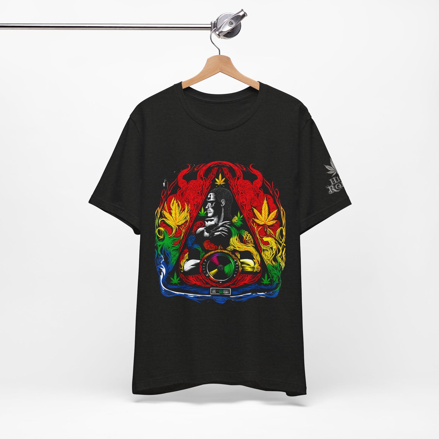 High Roller Sacred Buddha Cannabis T-Shirt - Premium 420 Spiritual Meditation Enlightenment Botanical Artistry Apparel