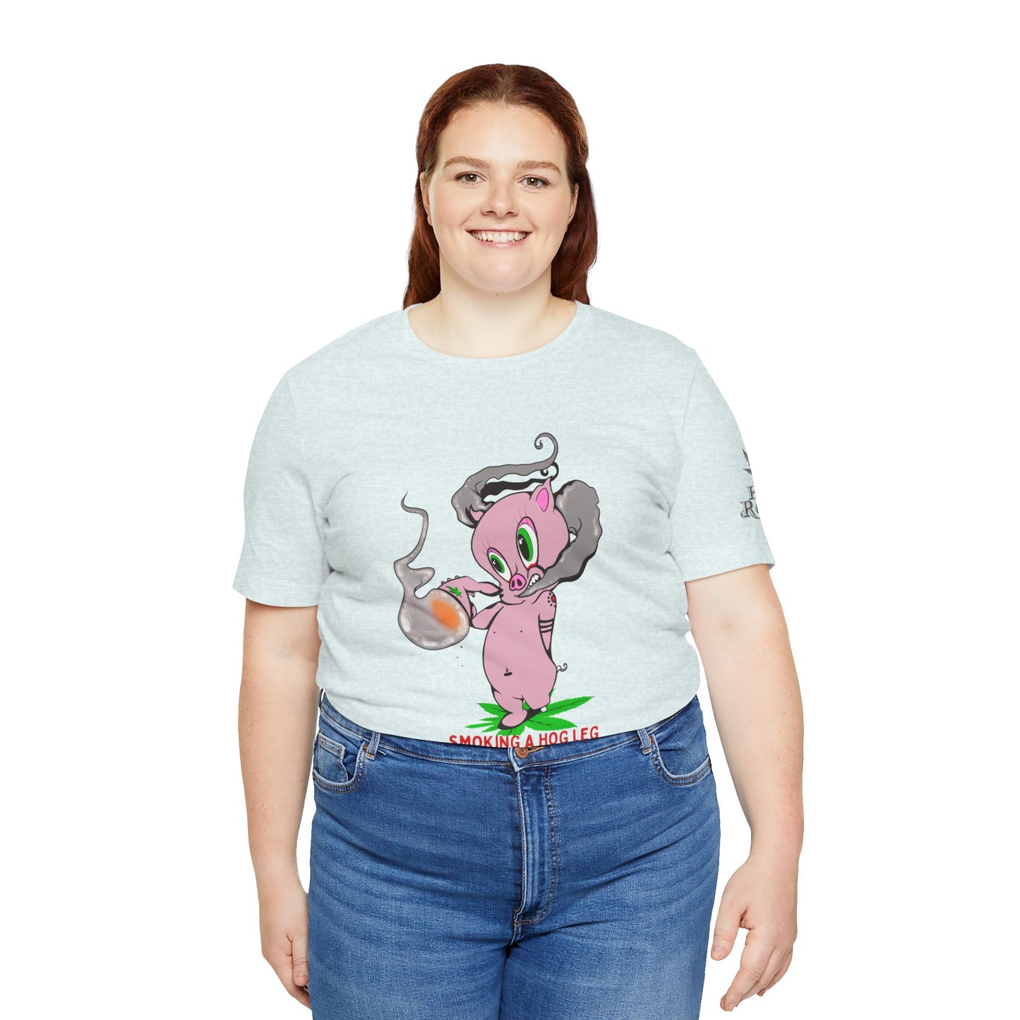 Smoking Hog Leg Pink Pig Tee - Premium Airlume Cotton Cannabis Culture Art