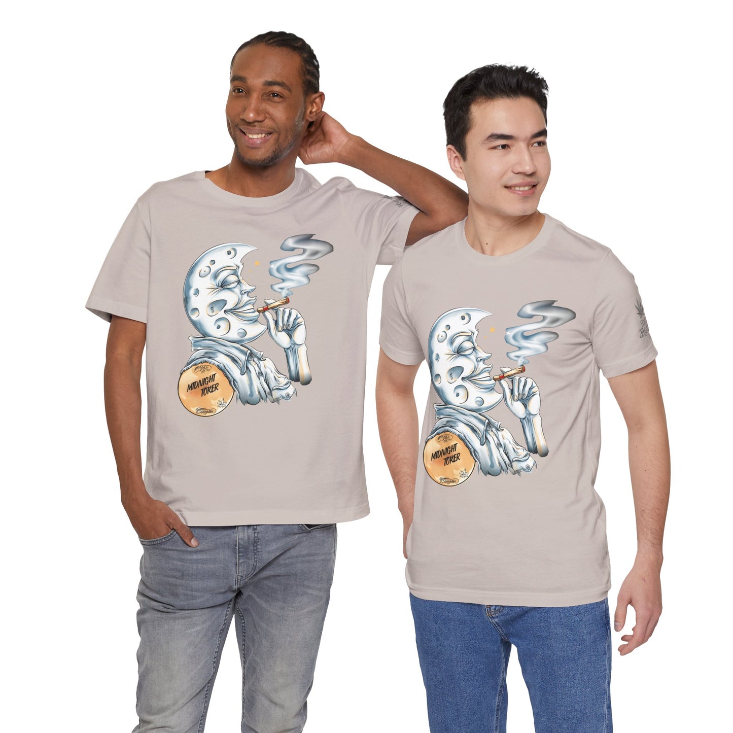 Midnight Toker Moon Tee - Celestial Cannabis Art Design | High Roller
