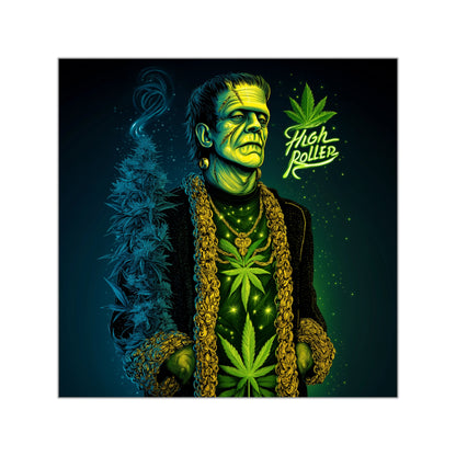 Frankenstein Monster Cannabis Boss Halloween Sticker - Premium HIGH ROLLER Monster Chains 420 Vinyl Decal
