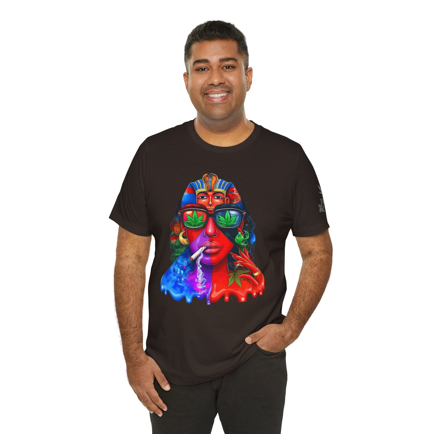 Pharaoh Vision Premium Cannabis Culture T-Shirt - Ancient Egyptian Royalty With Modern Cannabis Celebration And Psychedelic Split-Face Art