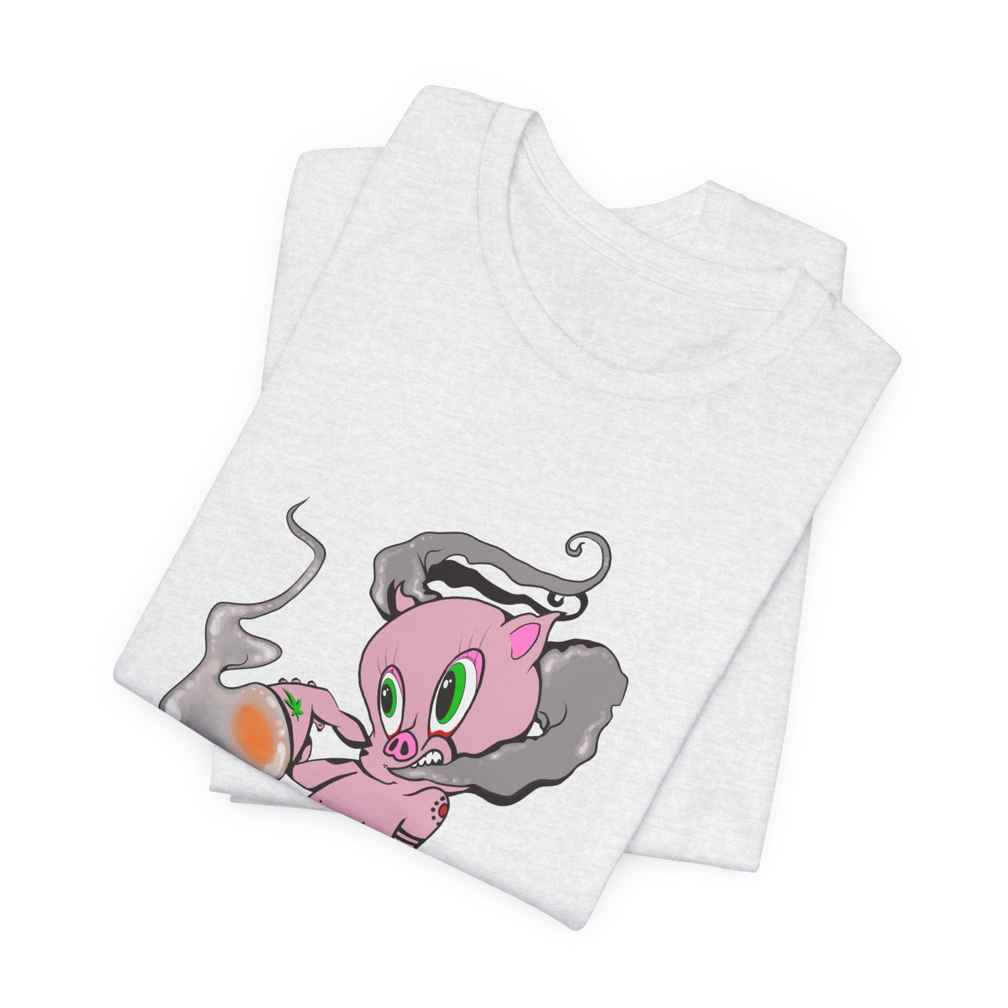 Smoking Hog Leg Pink Pig Tee - Premium Airlume Cotton Cannabis Culture Art