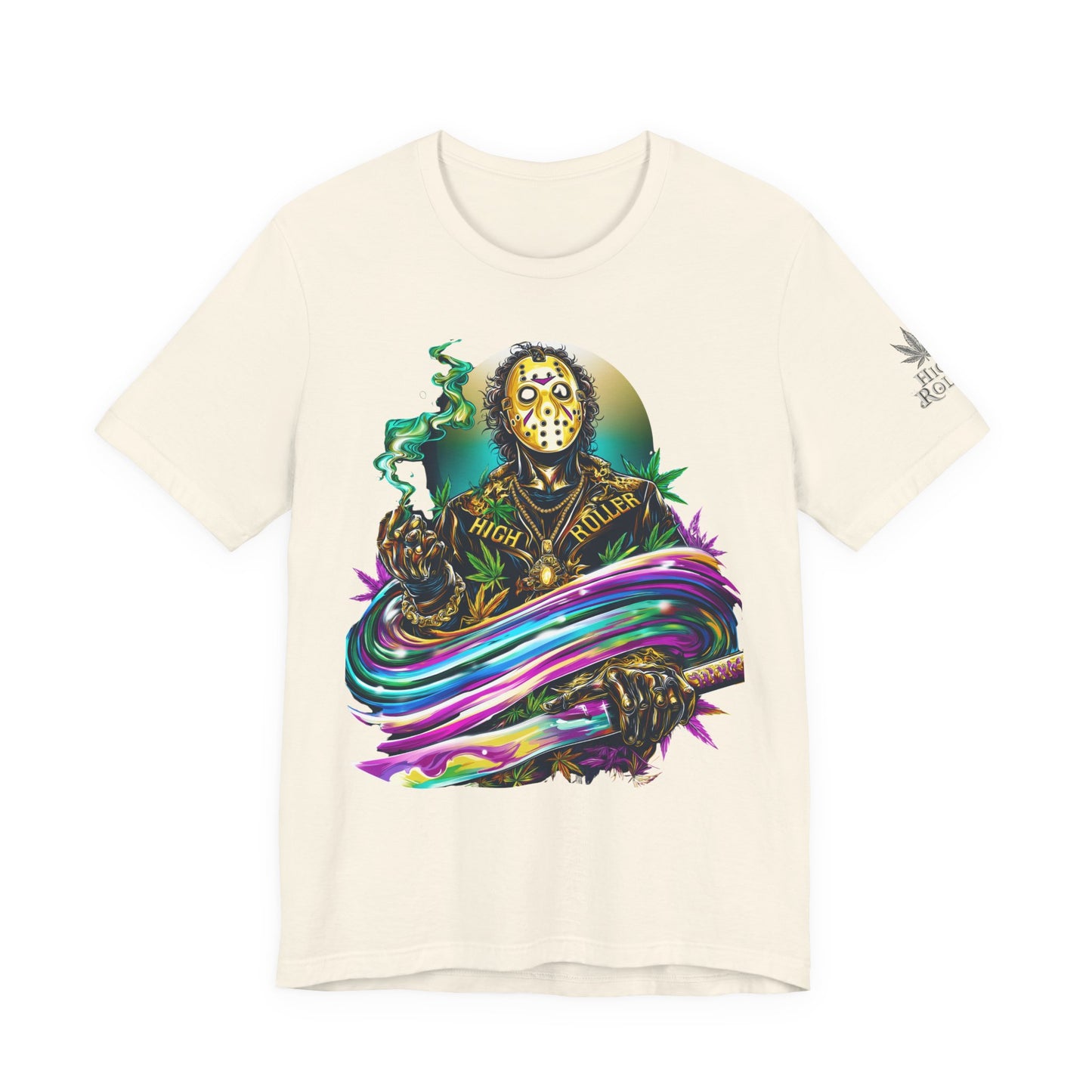 Psychedelic Jason Swoosh Cannabis T-Shirt - Premium Horror 420 Orange Edition Apparel