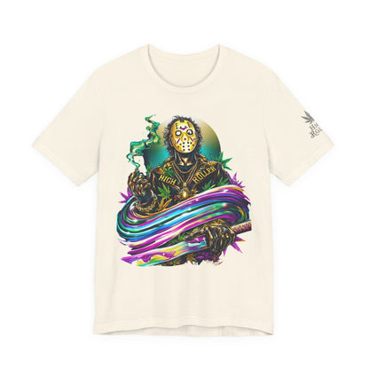 Psychedelic Jason Swoosh Cannabis T-Shirt - Premium Horror 420 Orange Edition Apparel