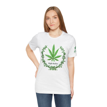 Cannabis Crest Wreath Tee - Botanical Elegance Art Design | High Roller