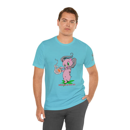 Smoking Hog Leg Pink Pig Tee - Premium Airlume Cotton Cannabis Culture Art