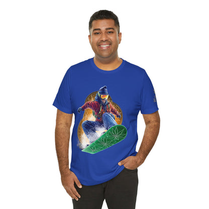 High Roller Snowboard Cannabis T-Shirt - Premium 420 Winter Sports Action Shred Mountain Lifestyle Apparel