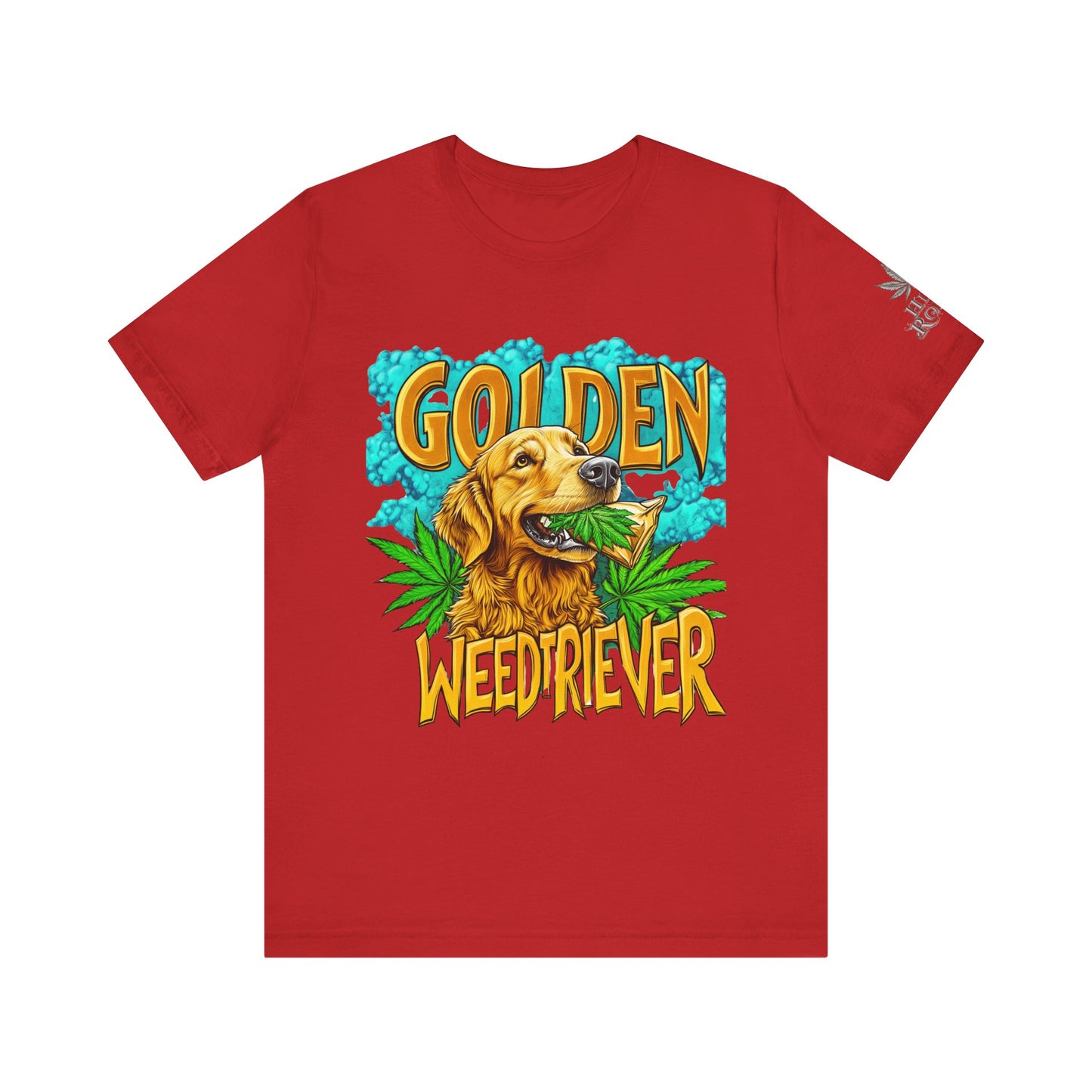High Roller Golden Weedtriever Cannabis T-Shirt - Premium 420 Dog Lover Humor Golden Retriever Pun Comedy Pet Culture Apparel