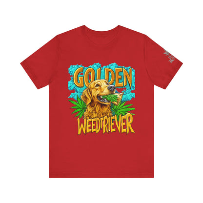 High Roller Golden Weedtriever Cannabis T-Shirt - Premium 420 Dog Lover Humor Golden Retriever Pun Comedy Pet Culture Apparel
