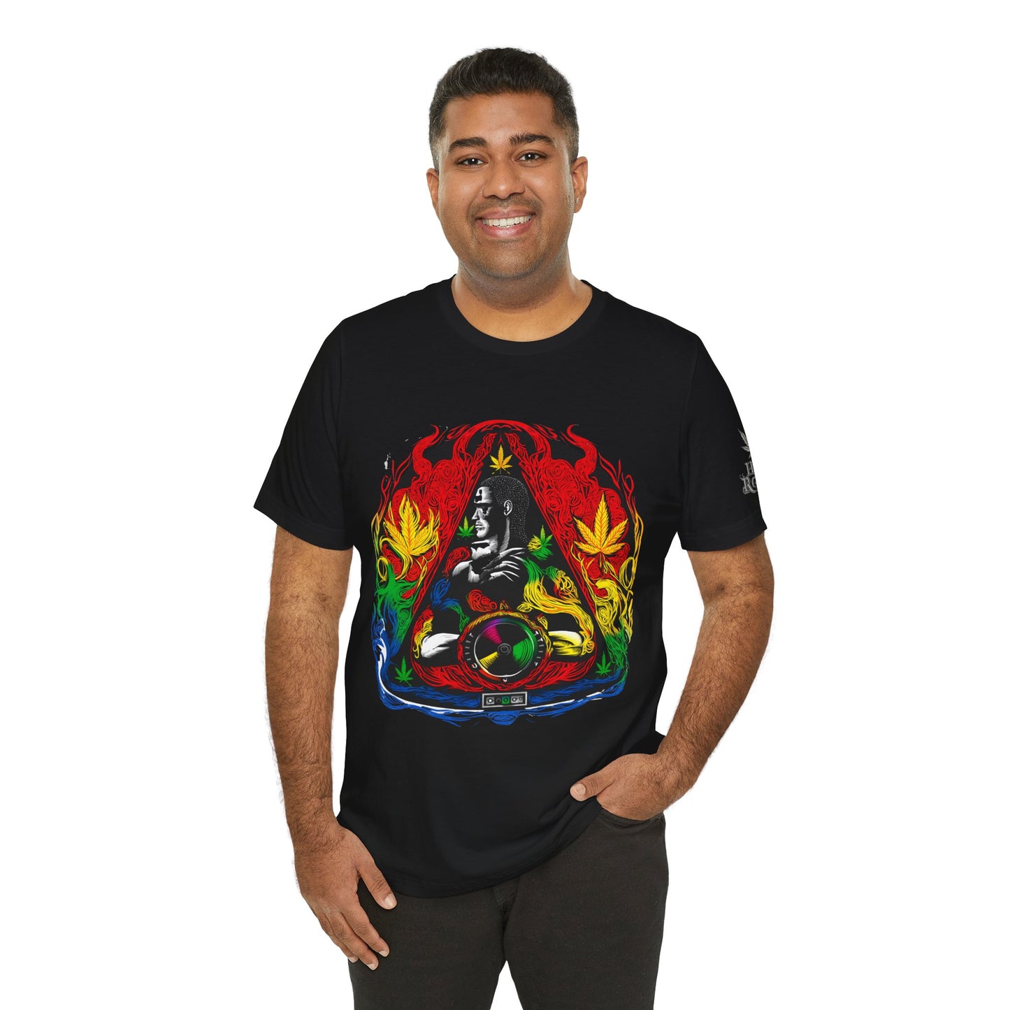 High Roller Sacred Buddha Cannabis T-Shirt - Premium 420 Spiritual Meditation Enlightenment Botanical Artistry Apparel