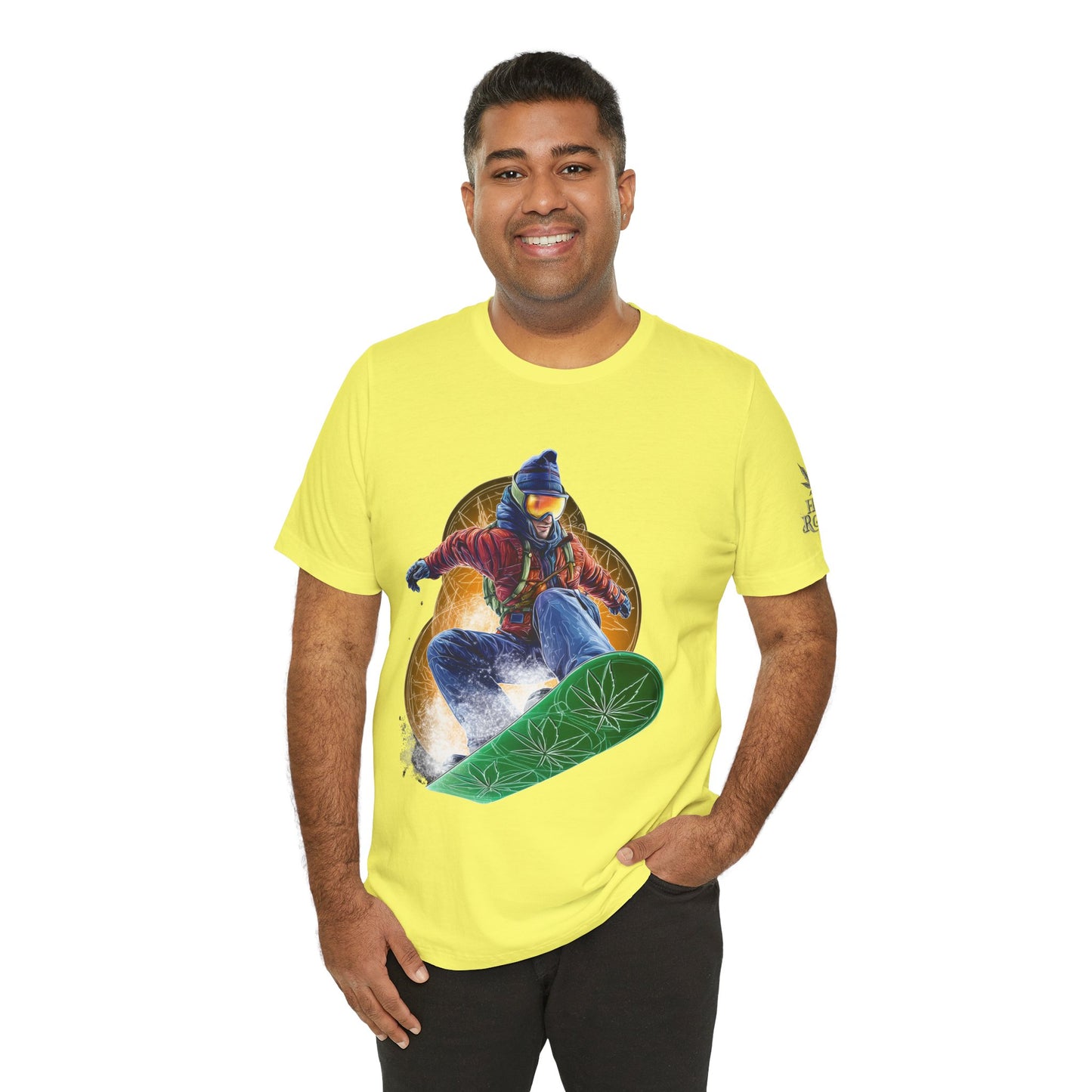 High Roller Snowboard Cannabis T-Shirt - Premium 420 Winter Sports Action Shred Mountain Lifestyle Apparel