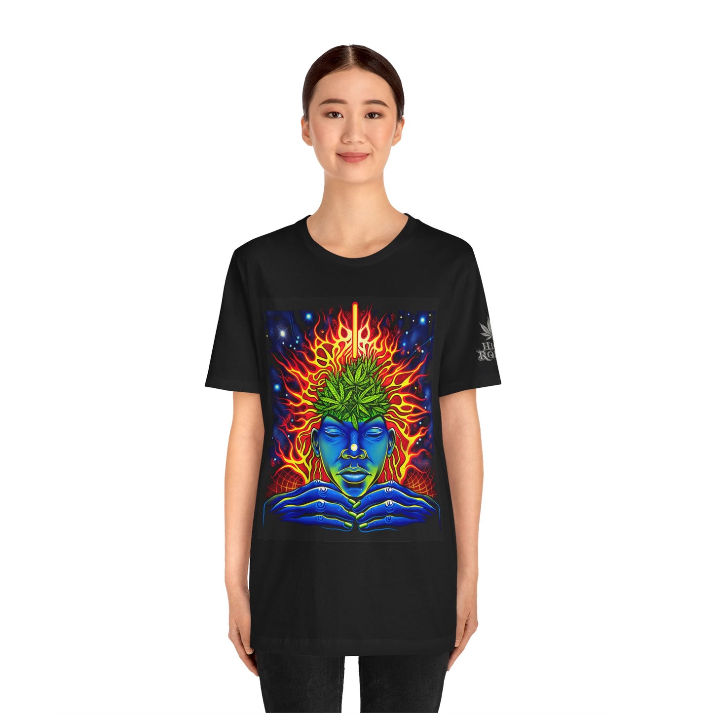 Third Eye Awakening Premium Cannabis Culture T-Shirt - Cosmic Consciousness Black Tee With Fire And Mysticism Symbolism