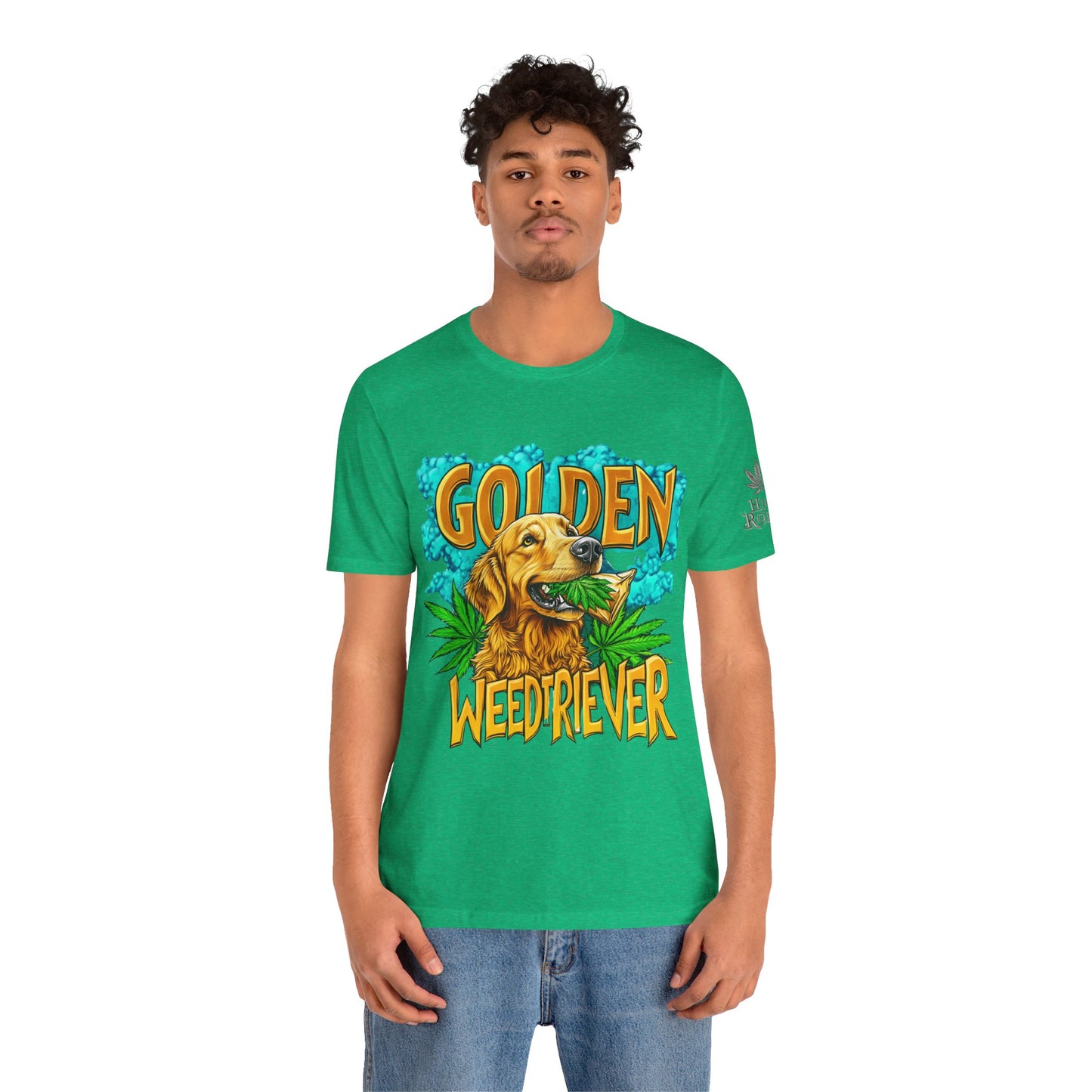 High Roller Golden Weedtriever Cannabis T-Shirt - Premium 420 Dog Lover Humor Golden Retriever Pun Comedy Pet Culture Apparel