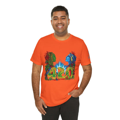 420 Celebration Premium Cannabis Culture T-Shirt - Dual Profile Art With Nature Elements And Bold 420 Typography