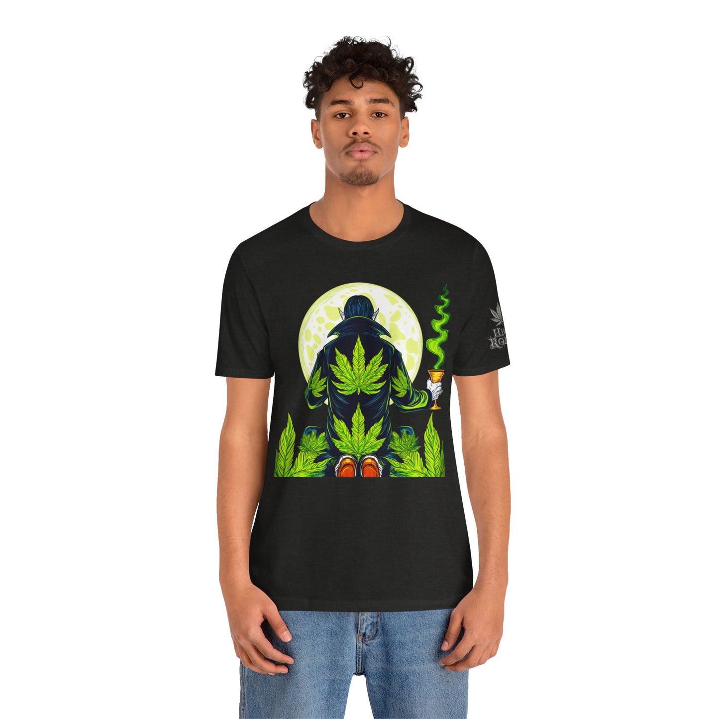 Luxury Gothic Cannabis Vampire T-Shirt - Premium Dark HIGH ROLLER Streetwear - Elevated Nocturnal 420 Fashion