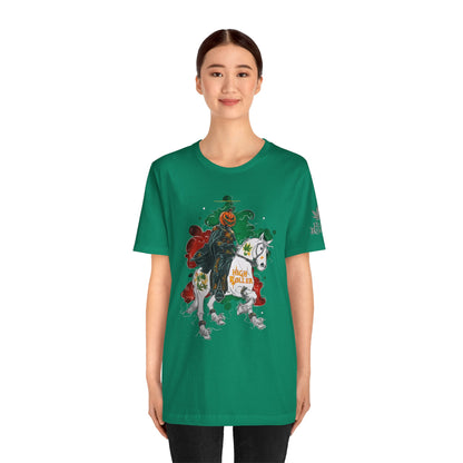 Headless Horseman HIGH ROLLER Halloween Cannabis T-Shirt - Premium Pumpkin Rider Skeletal Steed 420 Apparel