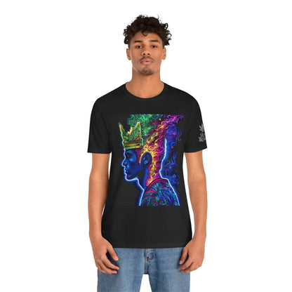 Crown Of Consciousness Premium Cannabis Culture Black T-Shirt - Neon Psychedelic Queen With Rainbow Smoke Crown And Urban Fashion Elements