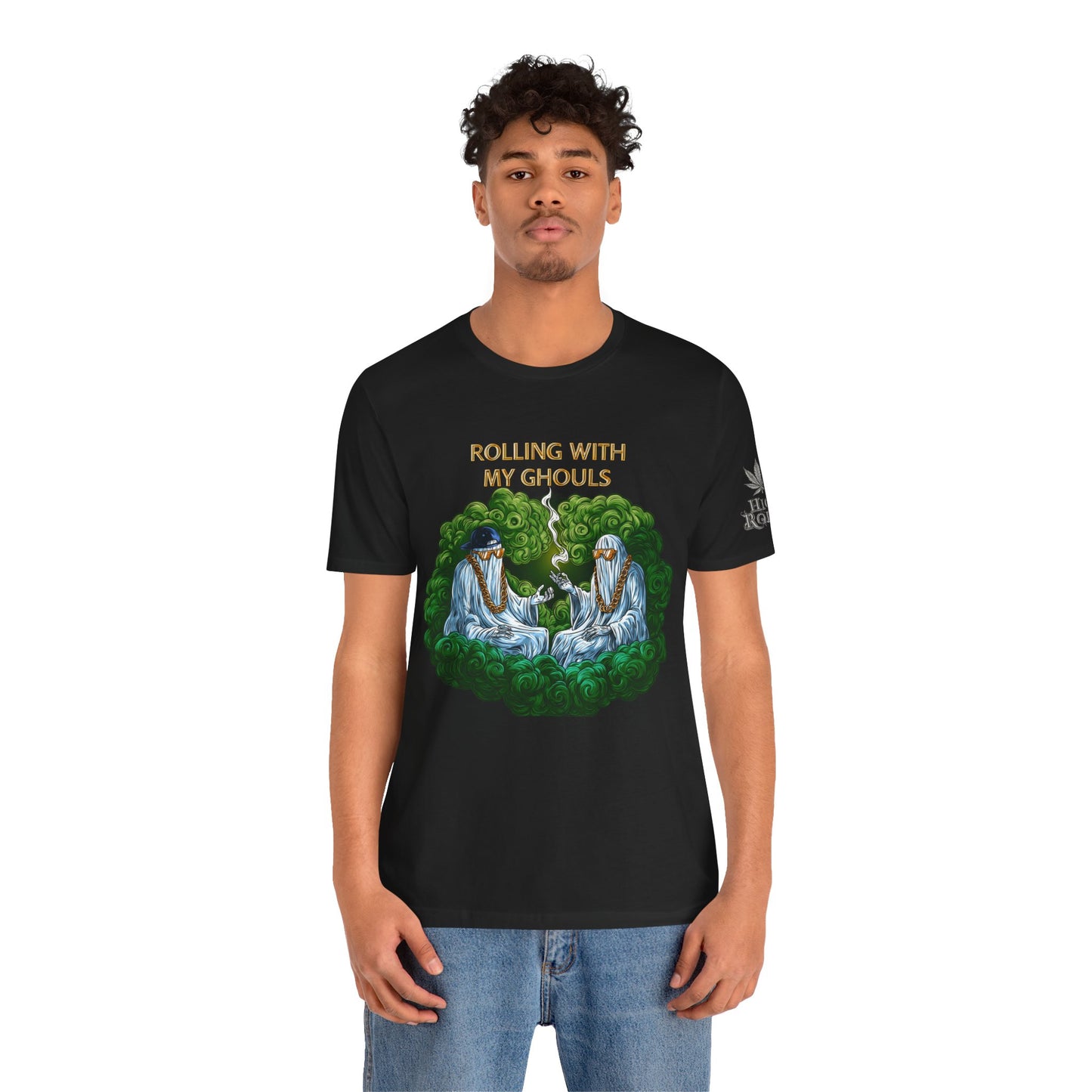 Rolling With My Ghouls HIGH ROLLER Halloween Cannabis T-Shirt - Premium Ghost Squad Circle Session 420 Apparel