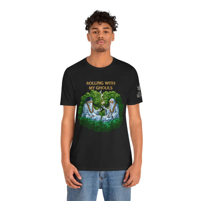 Rolling With My Ghouls HIGH ROLLER Halloween Cannabis T-Shirt - Premium Ghost Squad Circle Session 420 Apparel