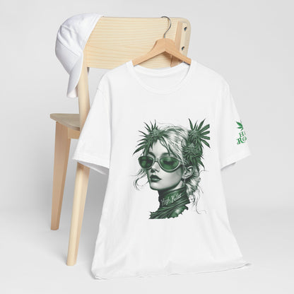 Green Queen T-Shirt - Premium Airlume Cotton Cannabis Crown Portrait Art Tee