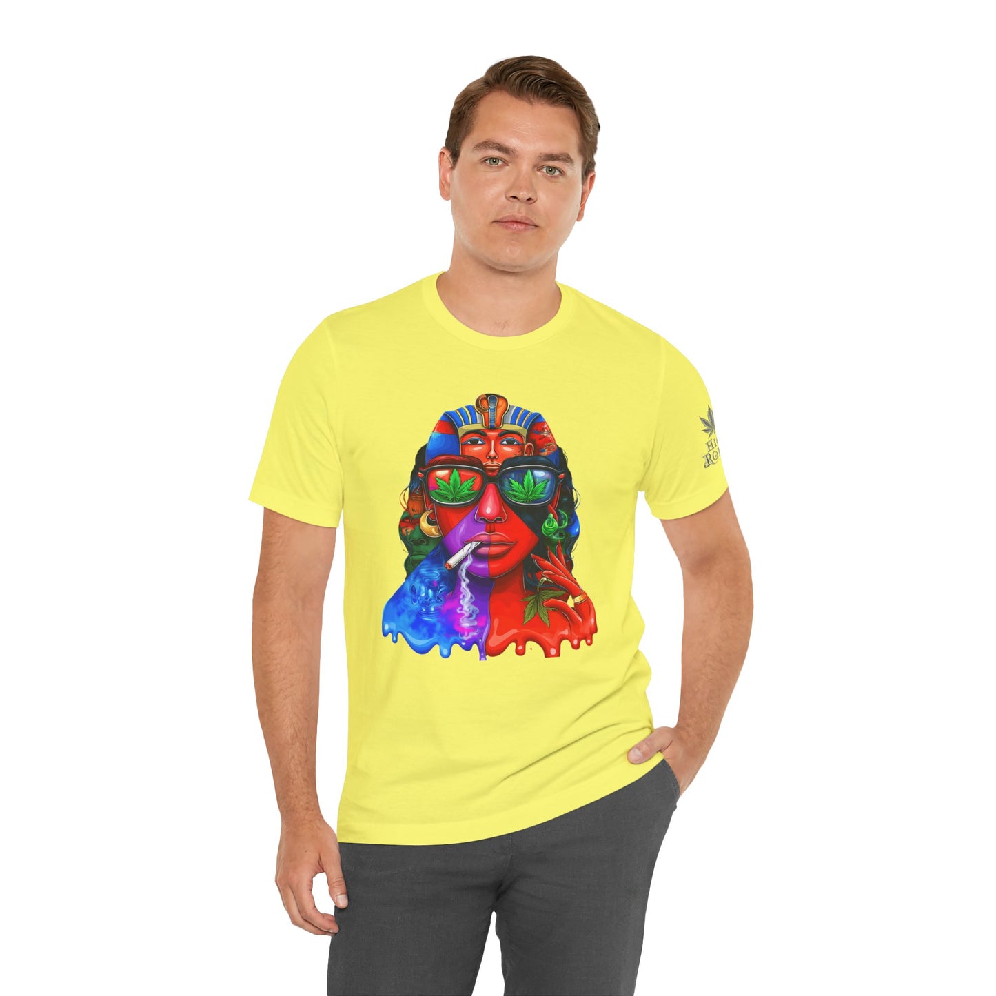 Pharaoh Vision Premium Cannabis Culture T-Shirt - Ancient Egyptian Royalty With Modern Cannabis Celebration And Psychedelic Split-Face Art