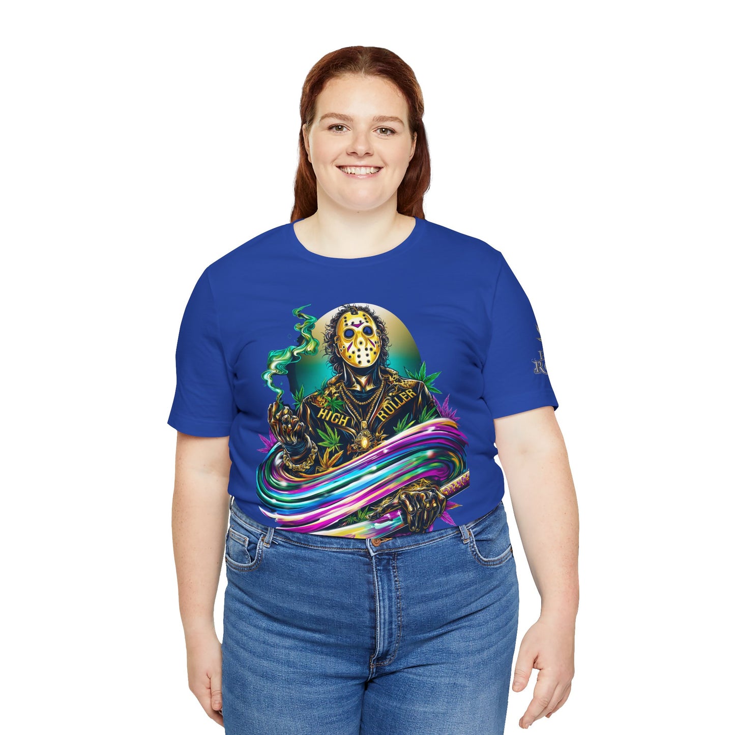 Psychedelic Jason Swoosh Cannabis T-Shirt - Premium Horror 420 Orange Edition Apparel