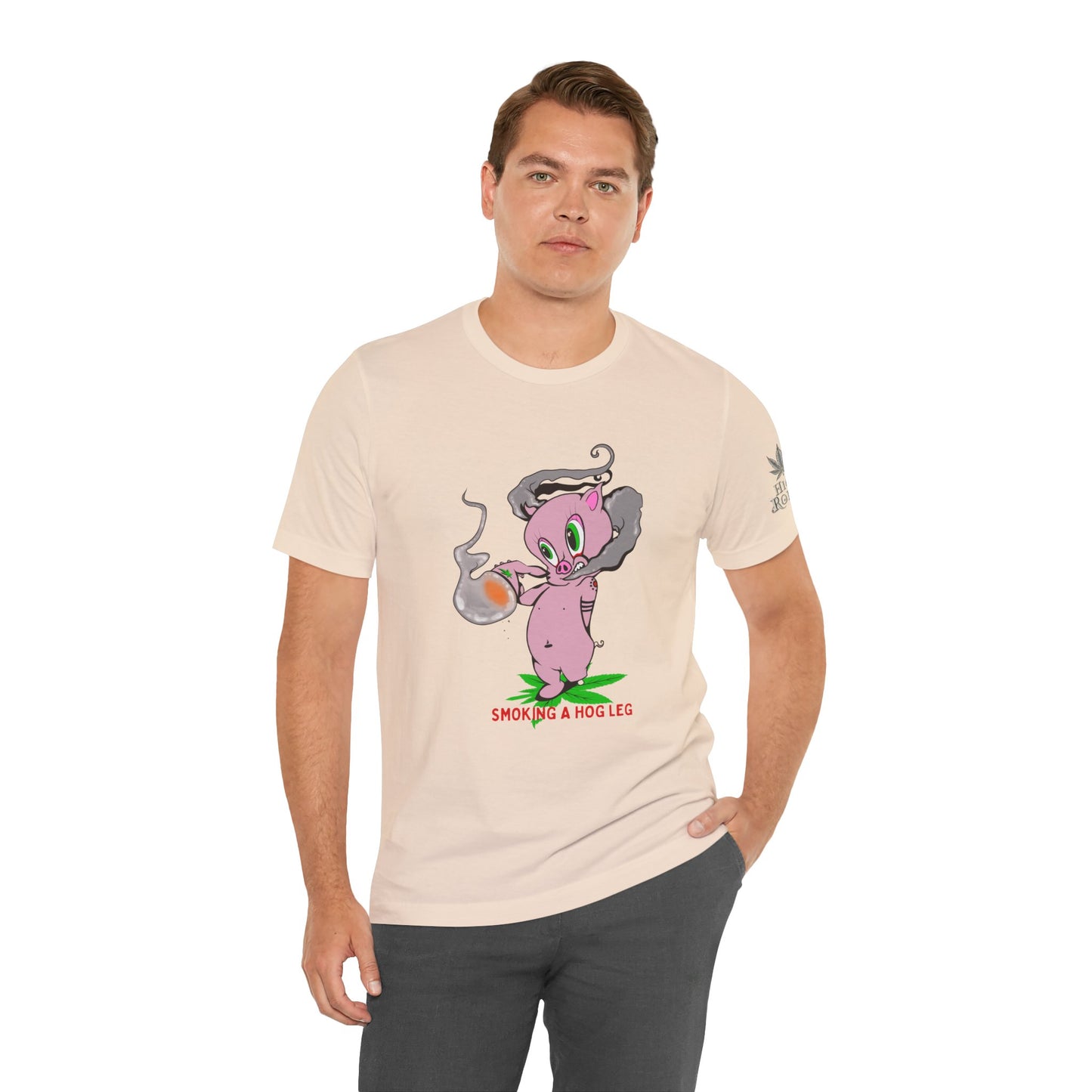 Smoking Hog Leg Pink Pig Tee - Premium Airlume Cotton Cannabis Culture Art