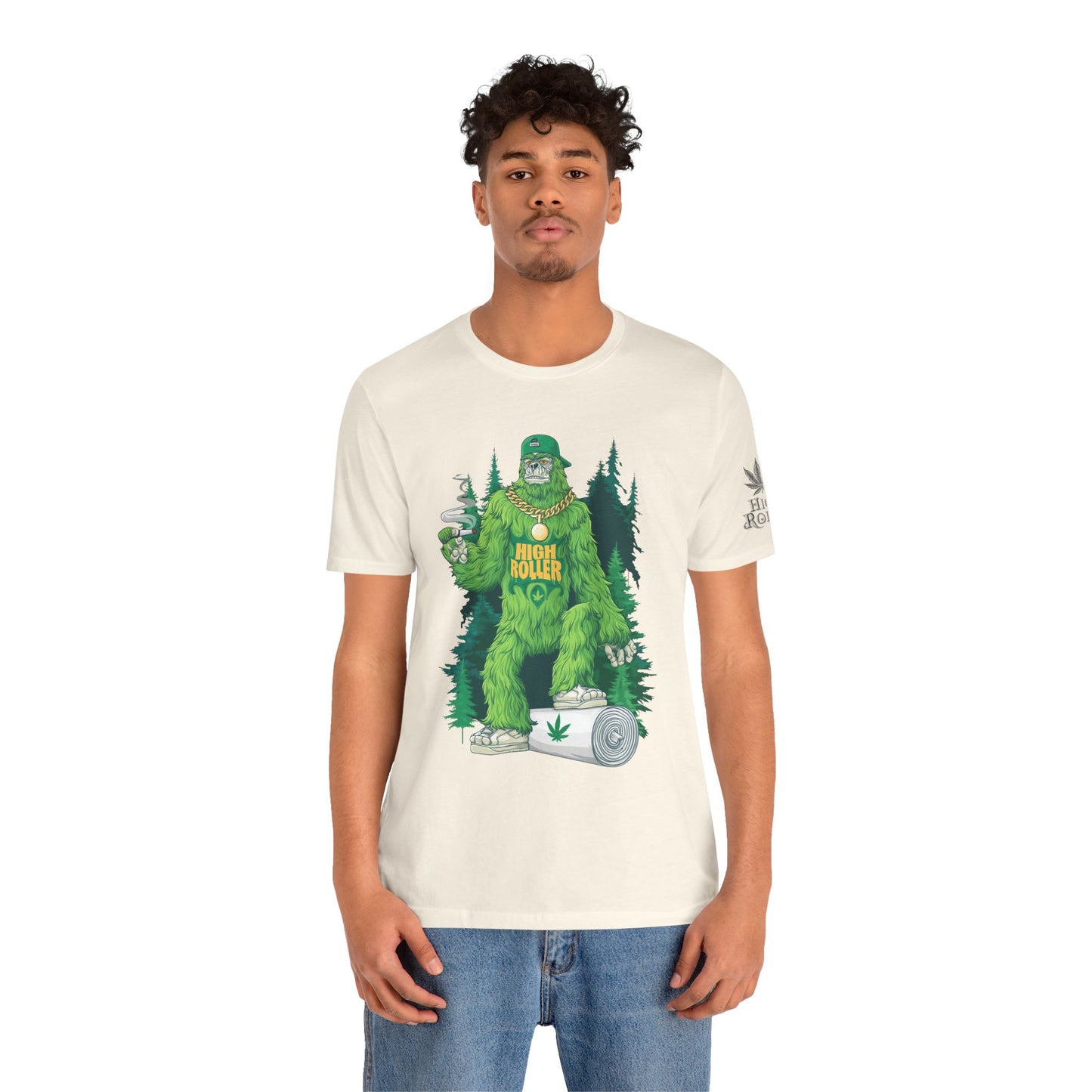 Bigfoot HIGH ROLLER Halloween Cannabis Forest T-Shirt - Premium Sasquatch Lifestyle Legend 420 Apparel