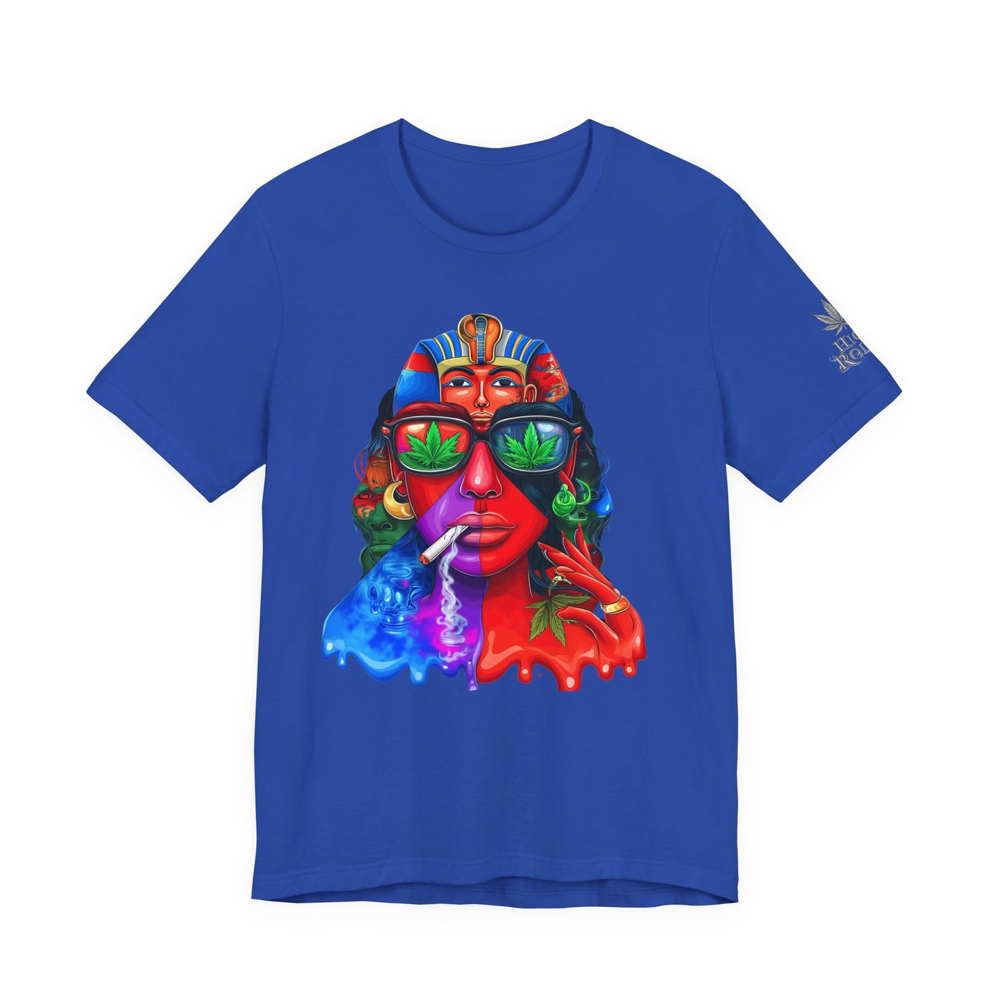 Pharaoh Vision Premium Cannabis Culture T-Shirt - Ancient Egyptian Royalty With Modern Cannabis Celebration And Psychedelic Split-Face Art