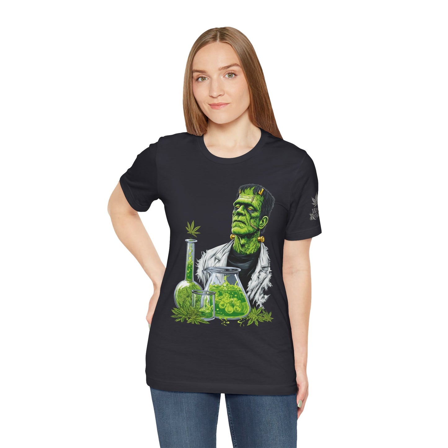 Frankenstein's Laboratory HIGH ROLLER Halloween Cannabis T-Shirt - Premium Monster Scientist 420 Experiment Apparel