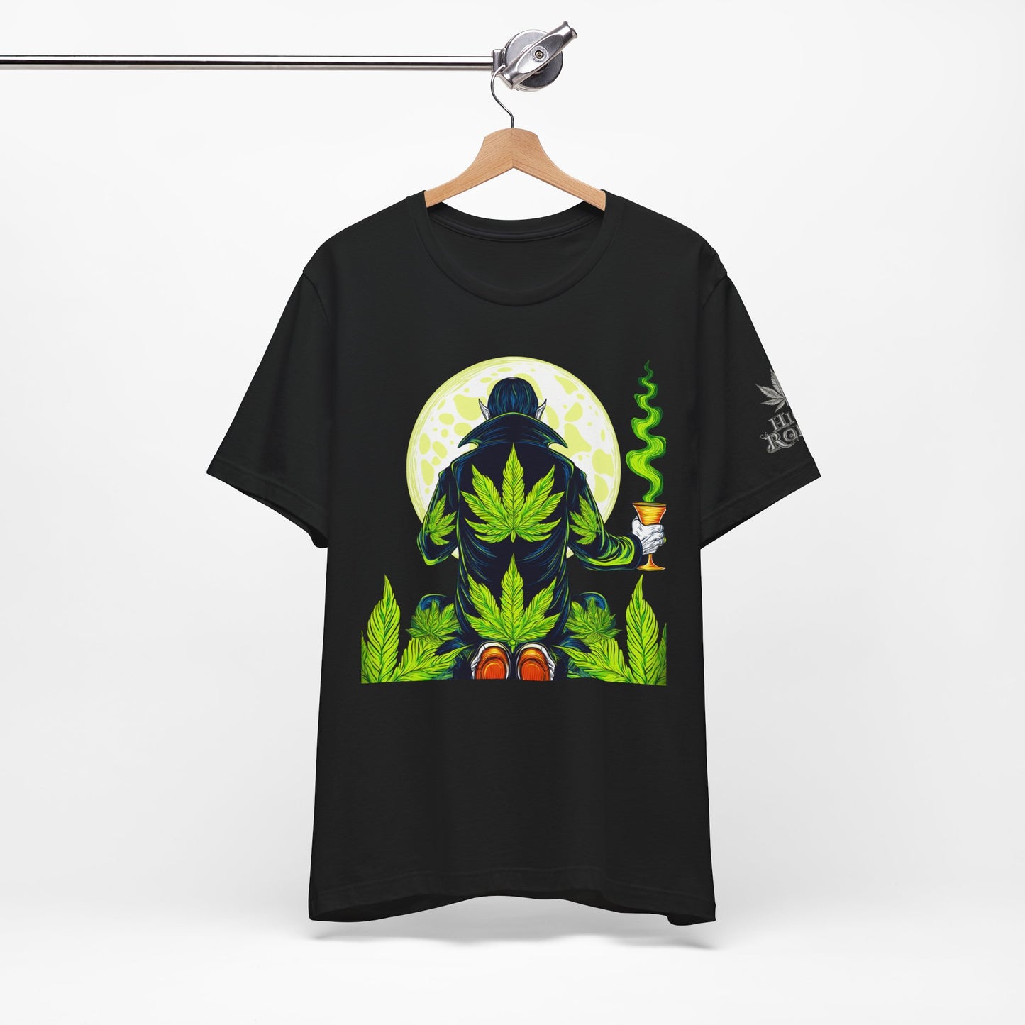 Luxury Gothic Cannabis Vampire T-Shirt - Premium Dark HIGH ROLLER Streetwear - Elevated Nocturnal 420 Fashion