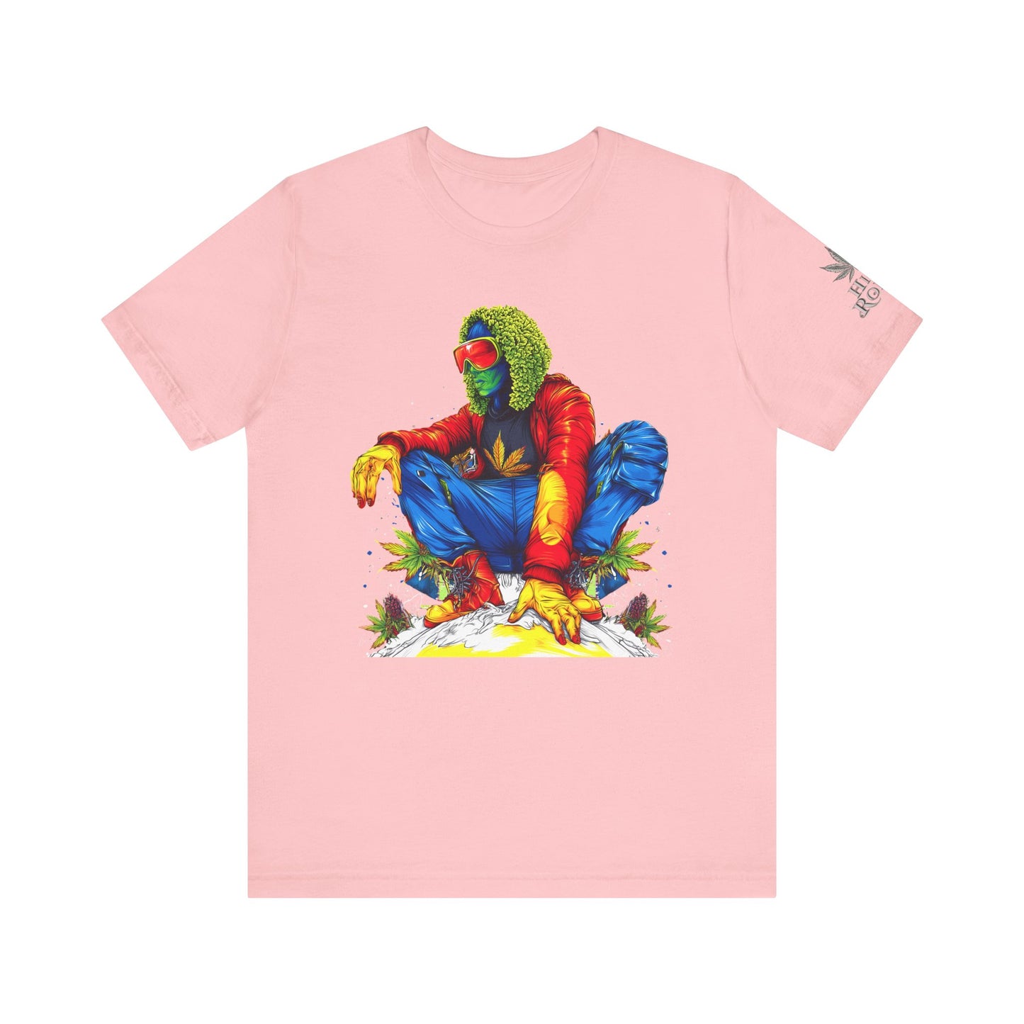 Psychedelic Chill Premium Cannabis Culture T-Shirt - Vibrant Street Art With Rainbow Color Explosion And Meditative Pose