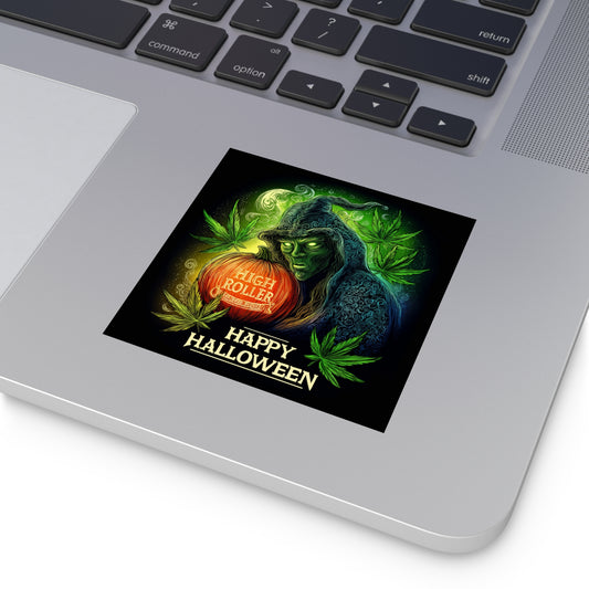 Cannabis Witch HIGH ROLLER Pumpkin Halloween Sticker - Premium Enchantress Jack-o'-Lantern 420 Vinyl Decal