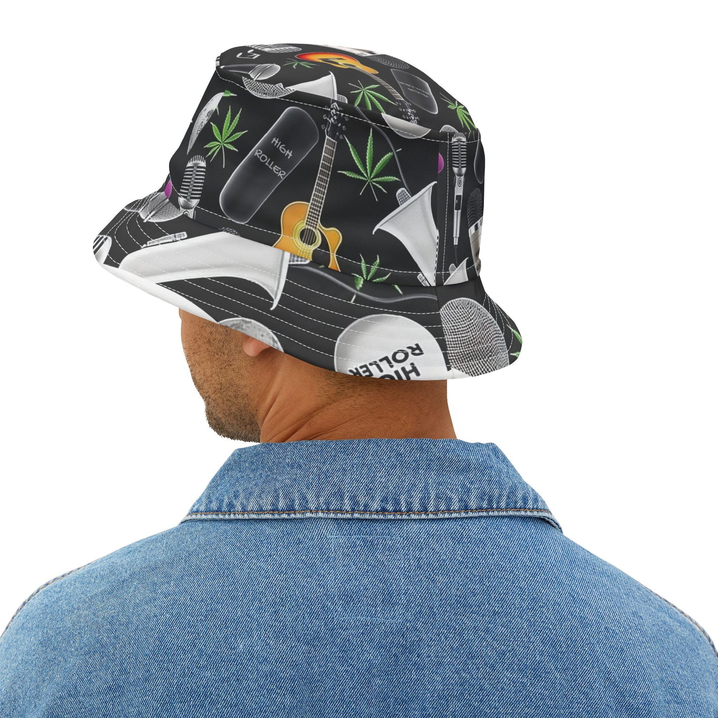 Cannabis Leaf & Music Bucket Hat - Artistic Pattern Fashion Accessory