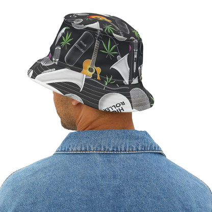 Cannabis Leaf & Music Bucket Hat - Artistic Pattern Fashion Accessory