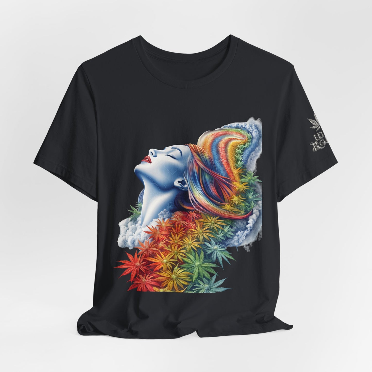 Rainbow Cannabis Goddess Tee - Ethereal Beauty Art Design | High Roller