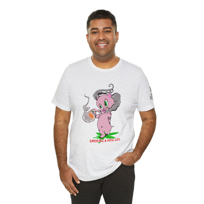 Smoking Hog Leg Pink Pig Tee - Premium Airlume Cotton Cannabis Culture Art
