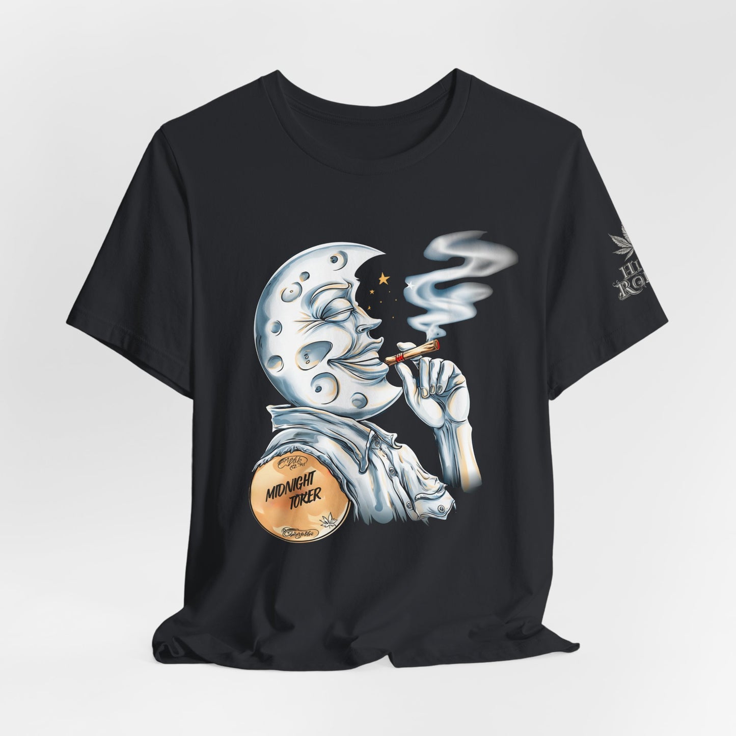 Midnight Toker Moon Tee - Celestial Cannabis Art Design | High Roller