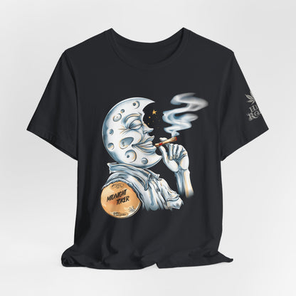 Midnight Toker Moon Tee - Celestial Cannabis Art Design | High Roller