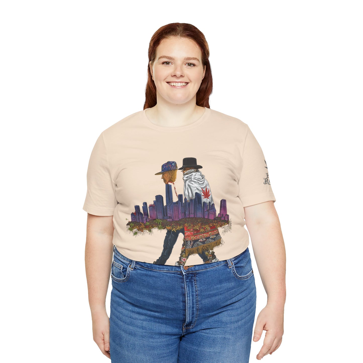 High Roller Urban Legends Cannabis T-Shirt - Premium 420 City Skyline Street Culture Double Exposure Apparel