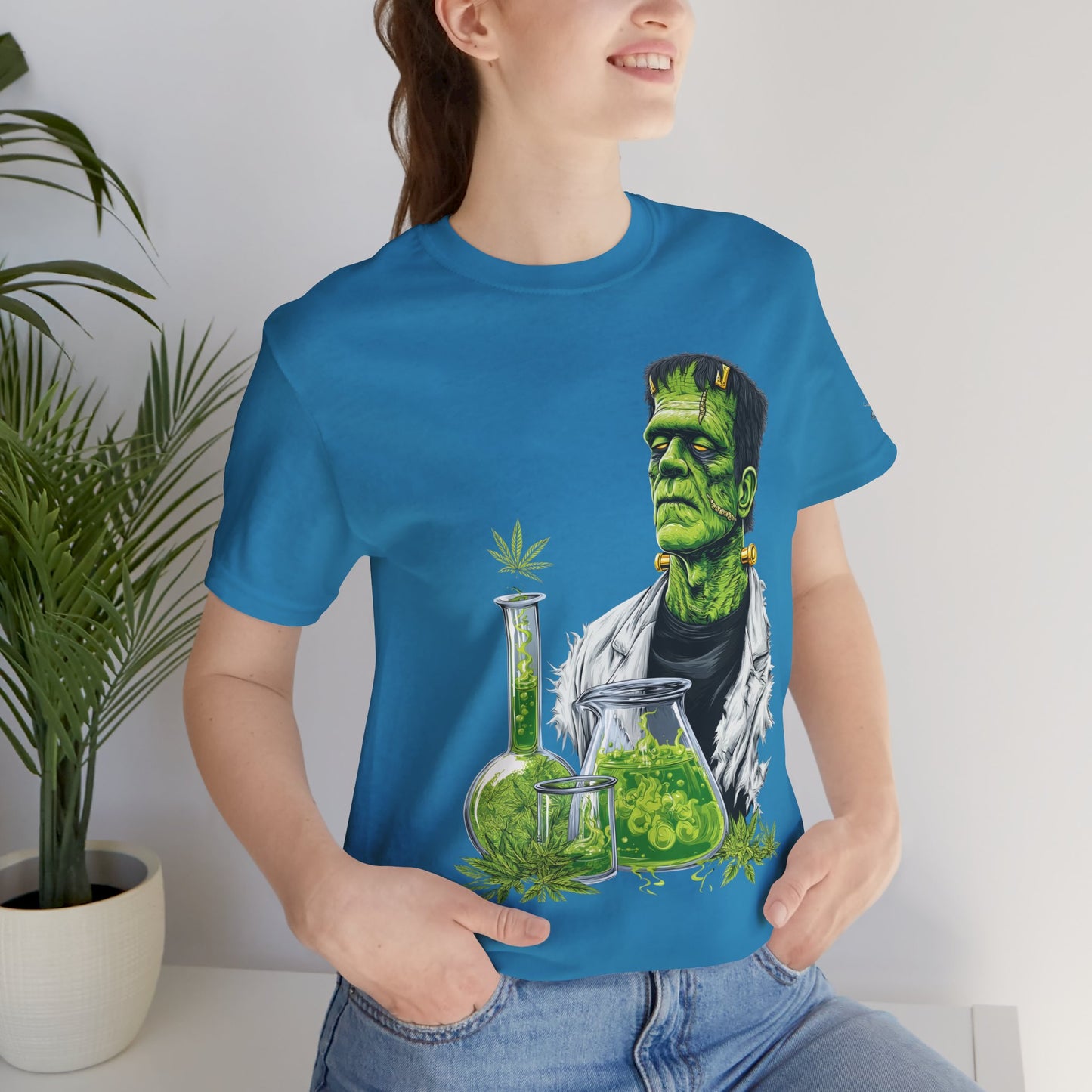 Frankenstein's Laboratory HIGH ROLLER Halloween Cannabis T-Shirt - Premium Monster Scientist 420 Experiment Apparel