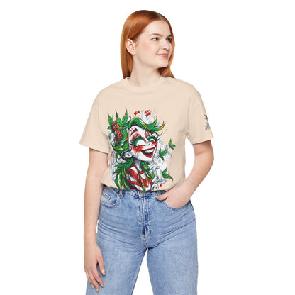 High Roller Jester Queen Cannabis T-Shirt - Premium 420 Harlequin Beauty Holiday Celebration Apparel