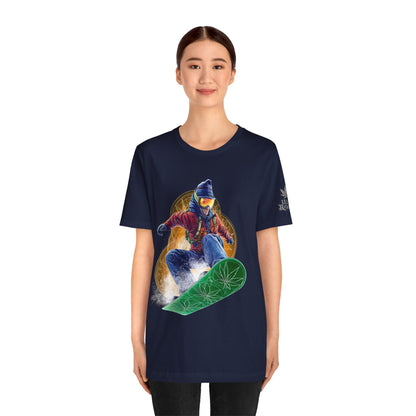 High Roller Snowboard Cannabis T-Shirt - Premium 420 Winter Sports Action Shred Mountain Lifestyle Apparel