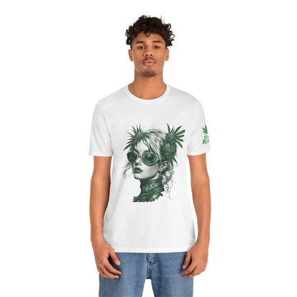 Green Queen T-Shirt - Premium Airlume Cotton Cannabis Crown Portrait Art Tee