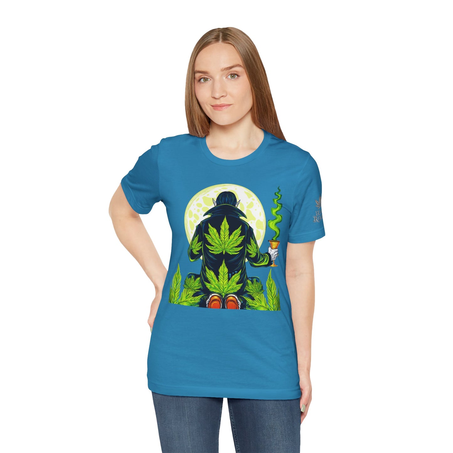 Luxury Gothic Cannabis Vampire T-Shirt - Premium Dark HIGH ROLLER Streetwear - Elevated Nocturnal 420 Fashion