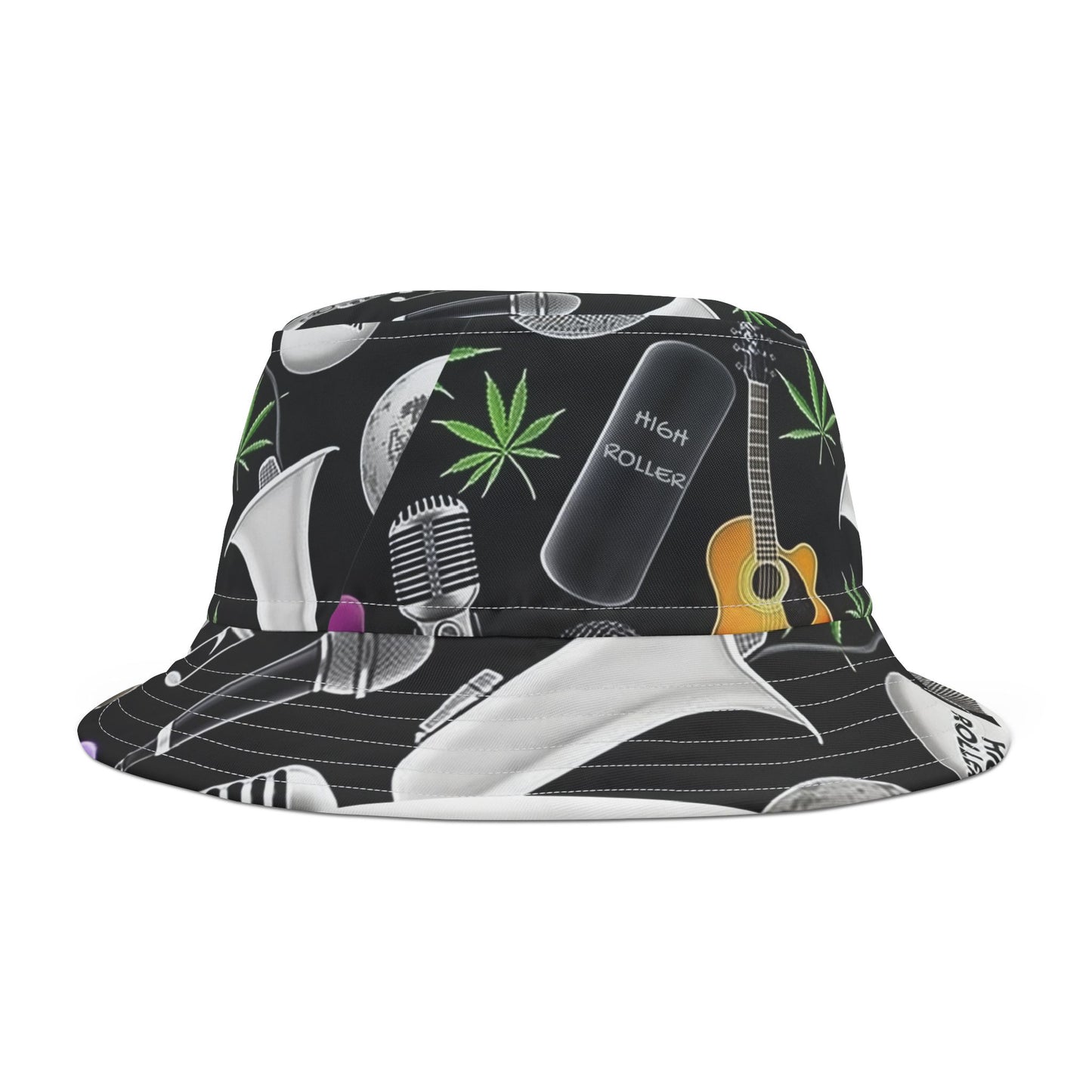 Cannabis Leaf & Music Bucket Hat - Artistic Pattern Fashion Accessory