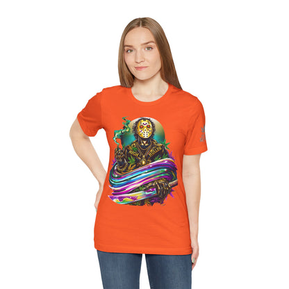 Psychedelic Jason Swoosh Cannabis T-Shirt - Premium Horror 420 Orange Edition Apparel