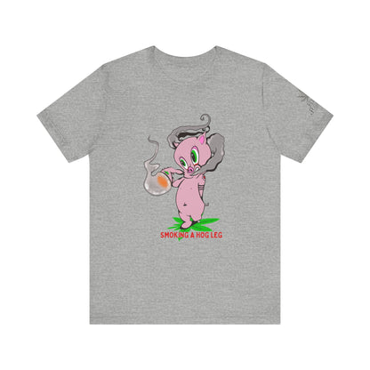 Smoking Hog Leg Pink Pig Tee - Premium Airlume Cotton Cannabis Culture Art